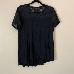 Apt 9 Womens Large black blouse with lace trim around top and sleeves.